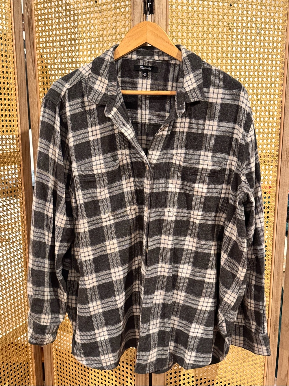 Madewell Gray & White Plaid Flannel Shirt XL